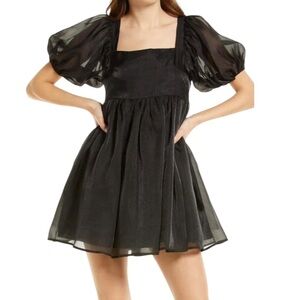 AMYLYNN Black Puff Sleeve baby doll Mini Dress